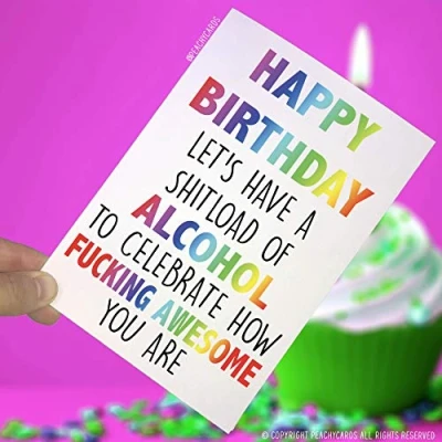 Image of Happy Birthday Cards, Birthday, Alcohol, Awesome Funny Friend Card, Girlfriend Joke Cards Best Swearing Card PC146
