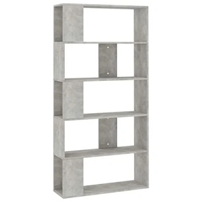 Image of vidaXL Book Cabinet/Room Divider in Concrete Grey, Freestanding Shelf Unit, 80x24x159 cm, Engineered Wood, Suitable for Living Room, Bedroom, Office