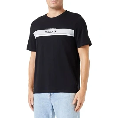 Image of JACK &amp; JONES Men&#039;s Jjalex Tee SS Crew Neck T Shirt, Black, L