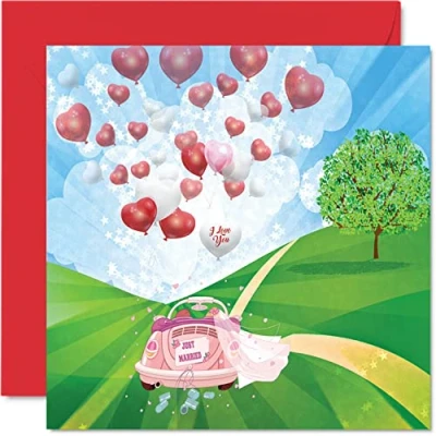 Image of Wedding Cards for Bride and Groom Just Married Happy Day Congratulations, Congrats Well Done Card, 145mm x Marriage Greeting Couples