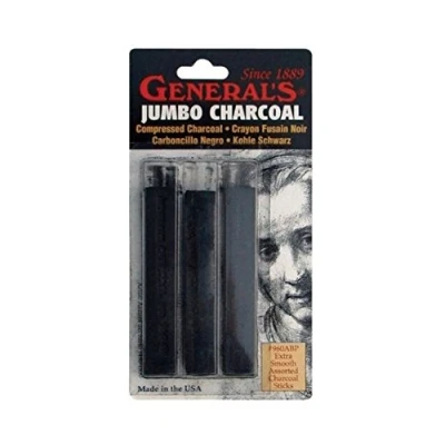 Image of General Pencil 136357 Jumbo Compressed Charcoal Sticks, Black, 3 Pack