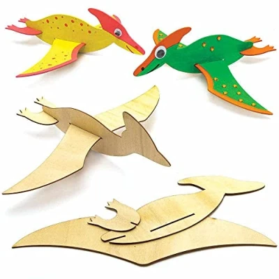 Image of Baker Ross FC827 Dinosaur Wooden Gliders Pack of 8, Wood Crafts kits for Kids, Colouring Kids