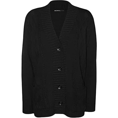 Image of High Street Fashion ® New Womens Ladies Matching Button Long Sleeve Pocket Top Knitted Cardigan Ideal for Casual and Formal wear Size UK 14 16 18 20 22 24 26 28 (14 16, Black)