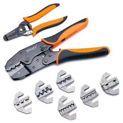Image of Wirefy Crimping Tool Set 8 PCS Ratcheting Wire Crimper Heat Shrink, Non Insulated, Open Barrel, Flag, Ferrule Connectors