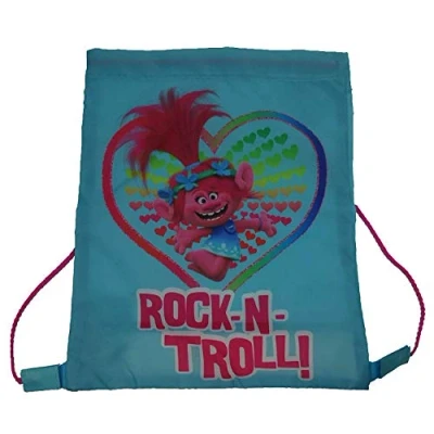 Image of Girls Trolls Drawstring Sports Trainer Bag Aqua 1.3 litres