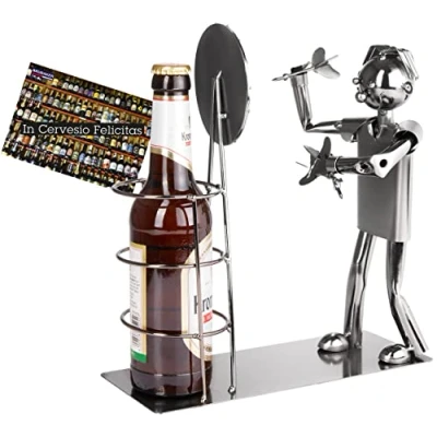 Image of BRUBAKER Beer Bottle Holder Darts Championship Metal Sculpture Stand Dartboard Figure Gift for Players and Fans Includes Greeting Card
