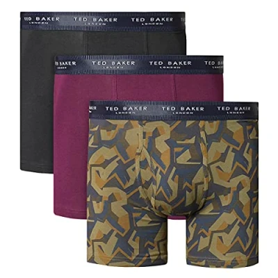 Image of Ted Baker Mens 3 Pack Boxer Briefs Black/Potent Purple/Olive Enga S