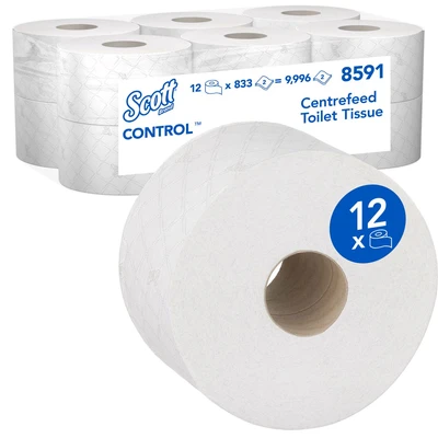 Image of Scott Control Centrefeed Toilet Tissue 8591 2 Ply Paper 12 Rolls x 833 Sheets (9,996 Total)