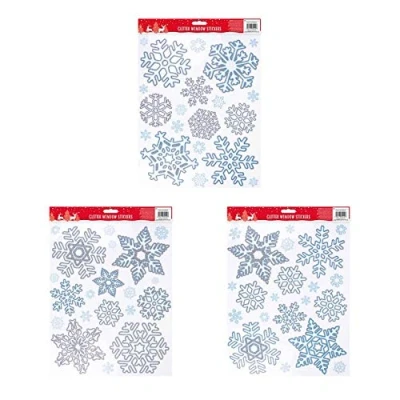 Image of Christmas Window Snowflake Stickers With Glitter
