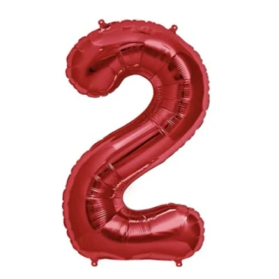 Image of Zebra Balloons Red Number 2 Foil Balloon, 101cm/40inch