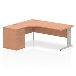Image of Impulse 1800 Left Crescent Desk Beech Cable Managed + High Ped
