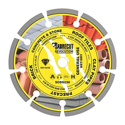 Image of 1 x SabreCut SCDS230 230mm (9&quot;) 10mm 22.23mm Bore Segmented Angle Grinder Diamond Circular Saw Blade Compatible with Bosch Dewalt Makita Milwaukee and Many Others