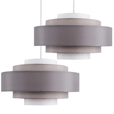 Image of Pair of Modern 5 Tier Cylinder Ceiling Pendant Light Shades in a 3 Tone Grey Finish