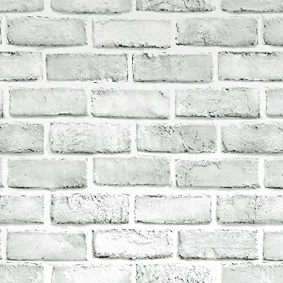Image of Ohmywor Brick Wallpaper Self Adhesive Effect Peel and Stick White Grey Sticky Back Plastic for Bathroom Living Room Bedroom Decor 45x300CM