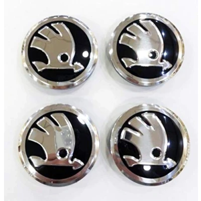 Image of 4 x 56 mm Skoda Black Wheel Centre Caps Badges Fits Fabia, Octavia, Superb, Yeti