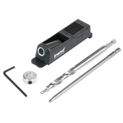 Image of Trend Single Pocket Hole Jig with HSS Drill Bit &amp; Depth Setting Collar, Square Drive Screws Selection, PH/JIG/BS