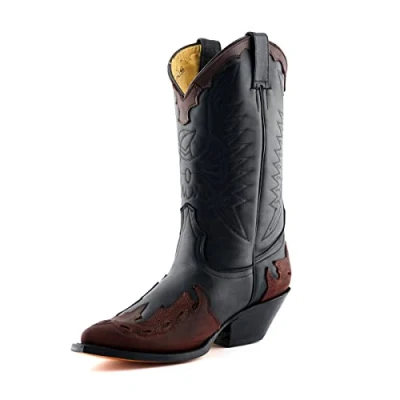 Image of Grinders Arizona Black Burgundy Real Leather Cowboy Boot Slip On Pointed Boots New Western Fashion Stylish Unisex Hand Crafted Shoes (UK 7 /EU 41)