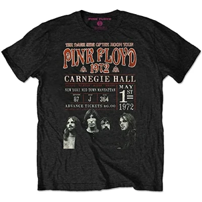 Image of Pink Floyd T Shirt Carnegie Hall 1972 Poster Official Eco Mens Black M