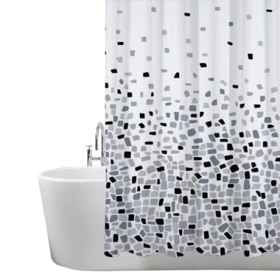 Image of ANSIO Shower Curtain for Bathroom Mould and Mildew Resistant Mosaic Black, 180 x cm (71 71 Inch) Water Repellant Fabric 100% Polyester