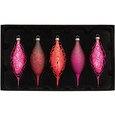 Image of WeRChristmas Glass Baubles, Red/Purple, 5 Piece