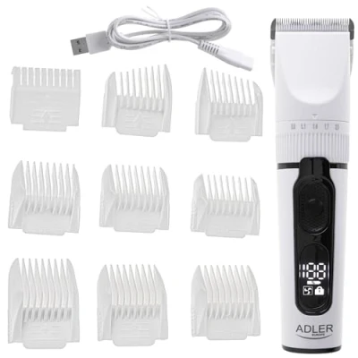 Image of ADLER EUROPE Hair Trimmer Beard Razor for Men &amp; Boys Waterproof Wireless Rechargeable USB IPX6 LED Display