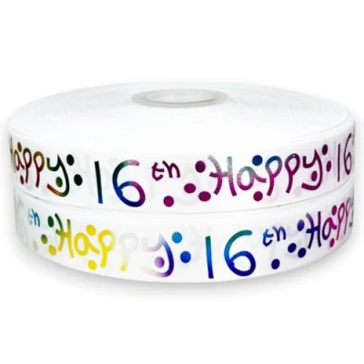 Image of Luxury Double Faced Satin 2m x 25mm Happy 16th Birthday Ribbon for CAKE&#039;S Cakes Gift WRAP Wrapping Cards Decorations Craft