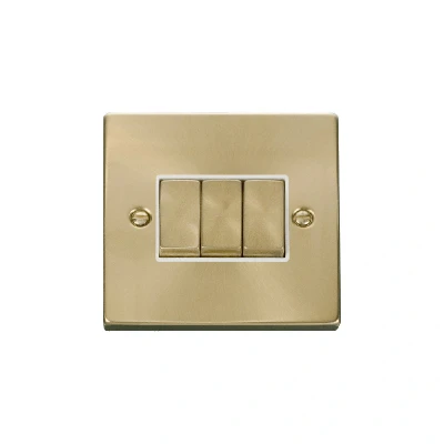 Image of Click Deco 3 Gang 2 Way Ingot 10AX Switch Satin Brass White Inserts