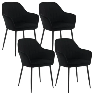 Image of Klihome Dining Chairs Set of 4, Kitchen with Back, Wide Padded Velvet for Room, Bedroom, Living Room Chairs, Upholstered Seat, Metal Legs, Dressing Table Black