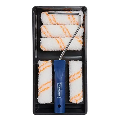 Image of Hamilton for The Trade 7 Piece Medium Pile Paint Roller Set with Tray, 4&quot;, White/Orange/Blue