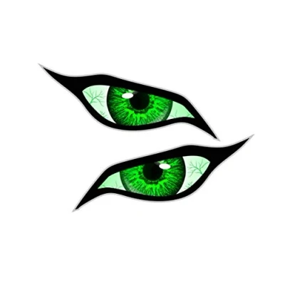 Image of CT Design Pair Of Evil Eyes With Green Bloodshot Iris Vinyl Drone Motorcycle Helmet Car Sticker Decal 70x30mm each