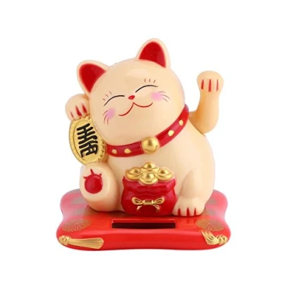 Image of DEWIN Waving Cat, Chinese Cute Solar Powered Fortune Cat for Home, Office, Shop, Car Decor (Yellow)