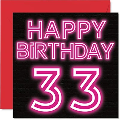 Image of Fun 33rd Birthday Cards for Men Woman Neon Glow Happy Card Dad Mum Son Daughter Brother Sister Uncle Auntie Cousin, 145mm x Greeting Cards,