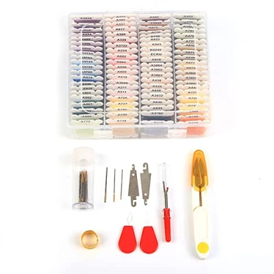 Image of CENPEK Threads with 80 Bobbins, Cotton Embroidery Floss Cross Stitch Threads, Rainbow Color Crafts Tapestry Thread, Friendship Bracelets Storage Box and Mark Bobbins for DIY
