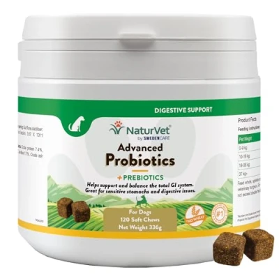 Image of NaturVet Advanced Probiotics and Enzymes Supplement, Plus Vet Strength PB6 Probiotic, Soft Chews, Made in the USA (120 Chews)