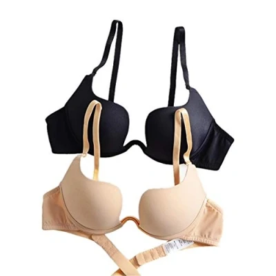 Image of Nature Women&#039;s Essentials Deep U Multi Way Push Up Plunge Bra (Black+Nude 36C)