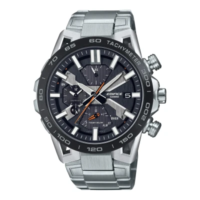 Image of Casio Gents 55.60mm Solar Watch with Black Analogue dial and Silver Metal Bracelet Strap EQB 2000DB 1AER