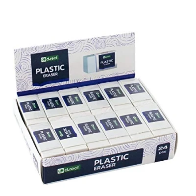 Image of D.RECT Hi Polymer Plastic Eraser, Small x 24 Pieces, White, 48 19 12 mm