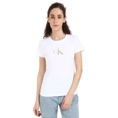 Image of Calvin Klein Jeans Gradient SLIM TEE Print Tshirt, Women&#039;s, Size: XS, Bright white