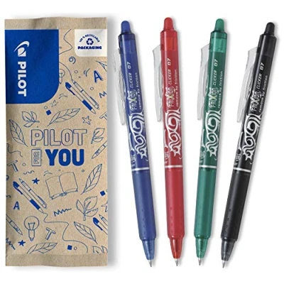 Image of Pilot Frixion Ball Clicker Pack of 3 Ink Gel Temperature Sensitive Rollerball Pens + 1 Free Medium Point