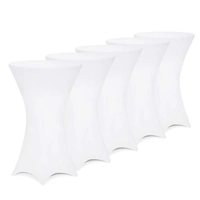 Image of Deuba® Pack of 5 Spandex Tablecloth High Table Slip Covers Tight, Fitted Set, Washable &amp; Wrinkle Resistant Elastic Stretch For Event Wedding Banquet Parties 80 85cm Diameter White