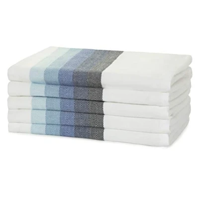 Image of Sticky Toffee 100% Cotton Tea Towel Multicoloured Blue Herringbone Stripe Pattern, Pack of 5 Kitchen Set Absorbent, Strong, Quick Dry Home &amp; Bathroom Accessories