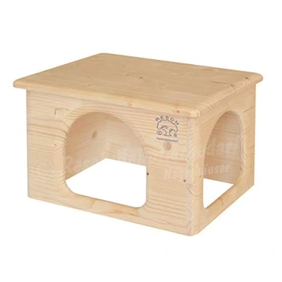Image of Resch No23 Guinea Pig House Natural solid wood made of spruce / with two large entrances and Rounded Corners 31x19x21cm (LxHxW)
