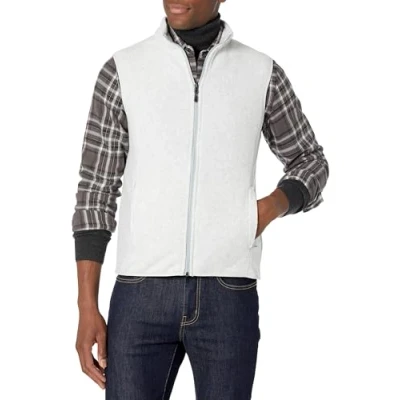 Image of Amazon Essentials Men&#039;s Full Zip Polar Fleece Vest (Available in Big &amp; Tall), Light Grey Heather, XL