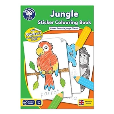 Image of Orchard Toys Jungle Sticker Colouring Book Educational Activity Colour and Write Animals Kids age 3 Years +