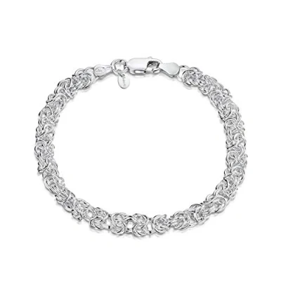 Image of Amberta Unisex&#039;s 925 Sterling Silver Byzantine Chain Bracelet: 19 cm / 7.5 inch Rounded Design