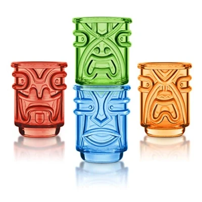 Image of Final Touch TIKI Stackable Shot Glasses COLOURED 60ml Hawaiian Themed Pack of 4 TK5402