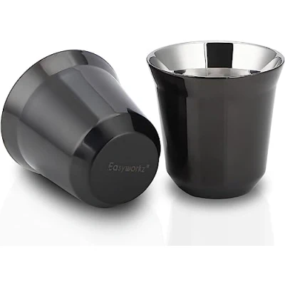 Image of Easyworkz Stainless Steel Espresso Cup 2pcs Set Double Wall Insulated Metal 150ml Demitasse Cups