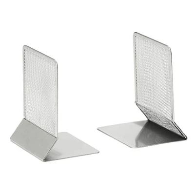 Image of OSCO Silver Wiremesh Bookends 1 Pair Two Shelves &amp; Bookcases H17.5 x W12.5 D13 cm