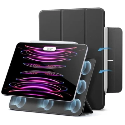 Image of ESR for iPad Pro 12.9 Case, Magnetic Case inch (2022/2021/2020, 6th/5th/4th Gen), Convenient Attachment, Two Way Stand, Full Pencil 2 Support, Rebound Hybrid Black