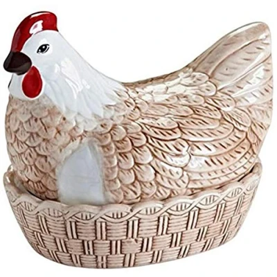 Image of Egg Storage Basket Farm Yards Rustic Style with a Modern Twist Chicken Shaped Top Dolomite Material Holder Rise &amp; Shine Hen Nest